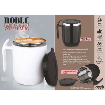 Black and White Sipper Mug with Handle Stainless Steel Round Shape Customized for Gifting Manufacturers in Ahmedabad