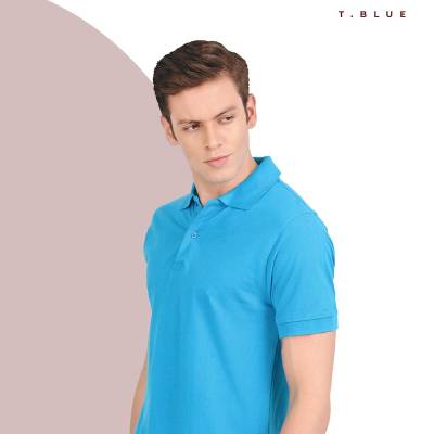 Blue Cotton Half Sleeves V Neck Collar Regular Fit T-Shirt for Casual Wear Manufacturers in Aligarh