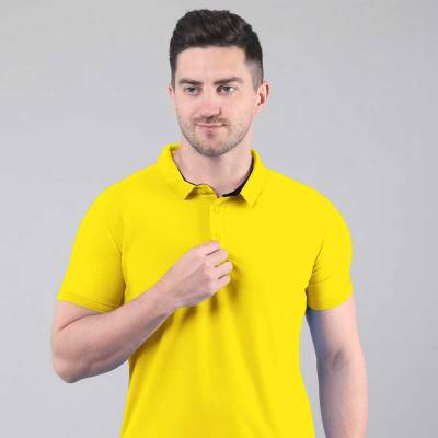 Casual Wear Yellow Polyester Polo Neck Regular Fit Half Sleeves T-Shirt for Men Manufacturers in Gurugram