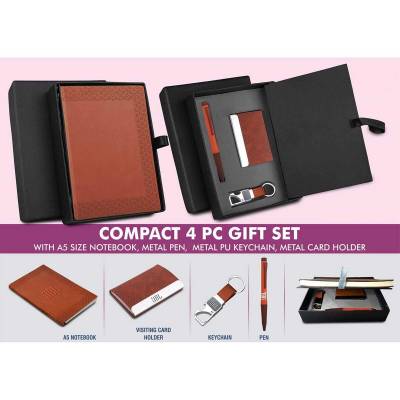 Compact 4 in 1 Gift Set A5 Notebook Metal Pen PU Keychain and Card Holder Manufacturers in Ahmedabad