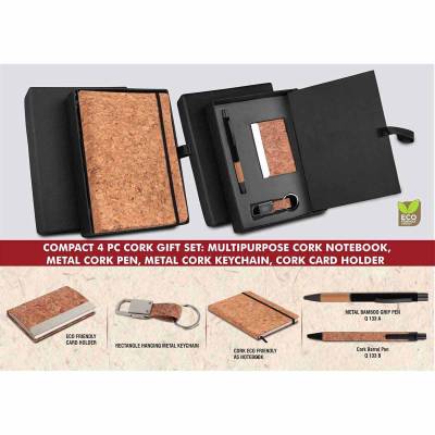 Elegant Brown Cork Eco Friendly 4 In 1 Gift Set Ideal for Corporate Gifting Manufacturers in Ahmedabad