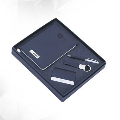 Elegant Luxury Leather Visiting Card Holder with Key Chain Corporate Gift in Blue and Silver Manufacturers in Ahmedabad