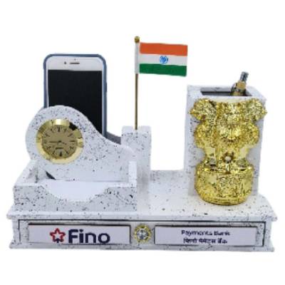 Pen Stand with Flag White and Golden Perfect for Office Use Manufacturers in West Bengal