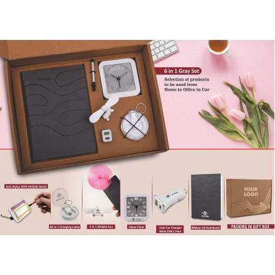 Premium Grey Plastic 6 in 1 Promotional Gift Set Ideal for Corporate Gifts Manufacturers in Ahmedabad